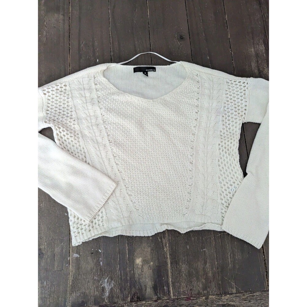 Kaisely Womens White Sweater Crop Top Size Med Open Knit Bohochic